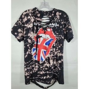 Rolling Stones tie dye DIY Destroyed Torn Shirt British flag Tounge Size Small
